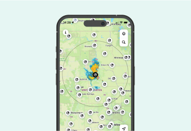 Exibindo um único radar em um mapa no aplicativo RainViewer