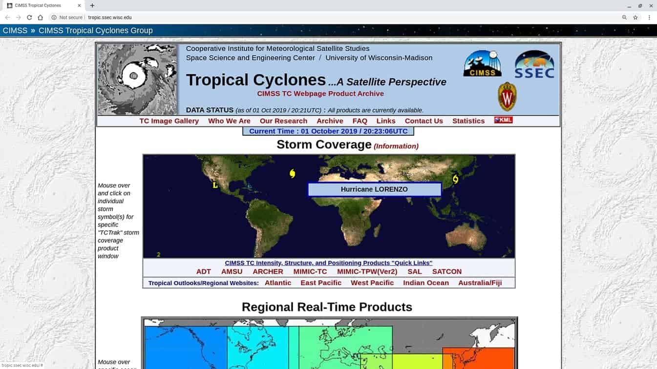 See satellite views of tropical storms at the Cooperative Institute for Meteorological Satellite Studies site.