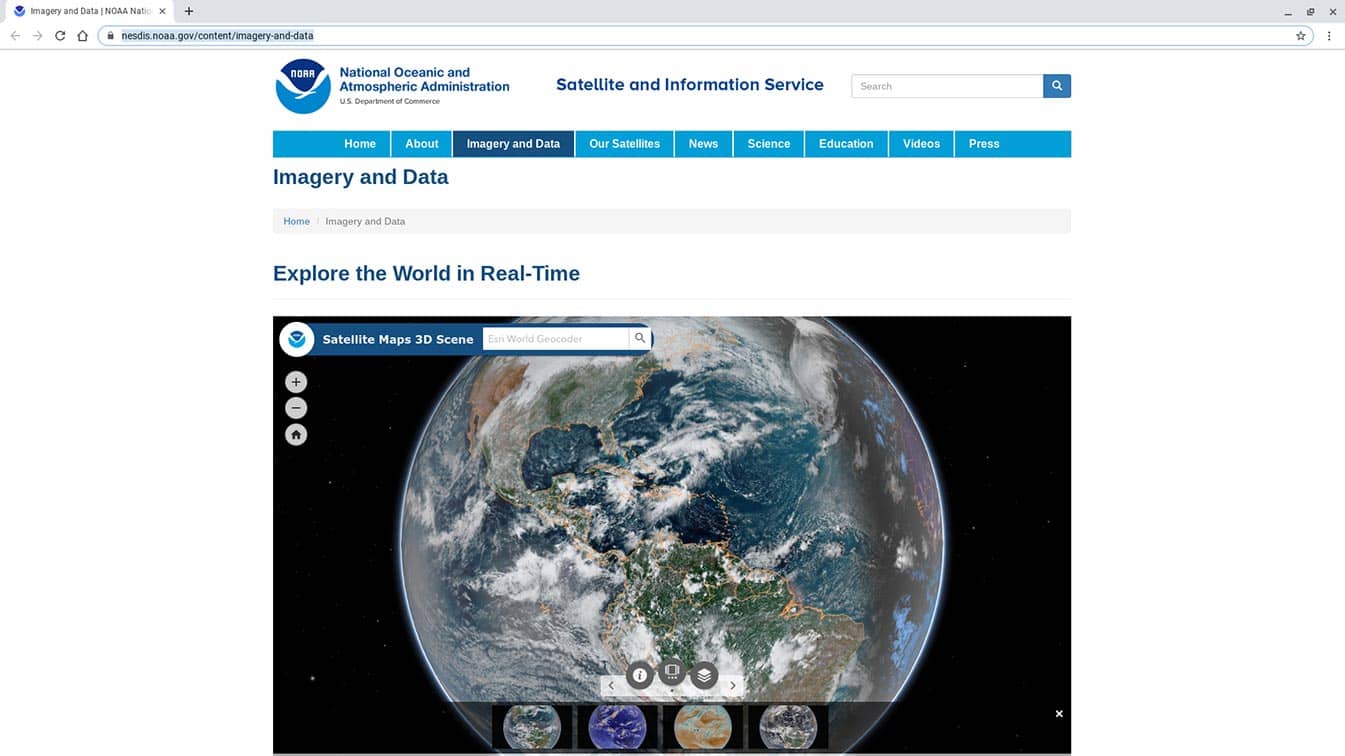 View a variety of global satellite images, including active hurricanes, from the National Oceanic and Atmospheric Administration.