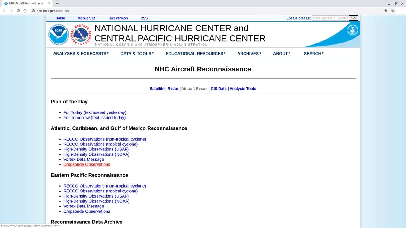 Follow Aircraft Reconnaissance from the National Hurricane Center.