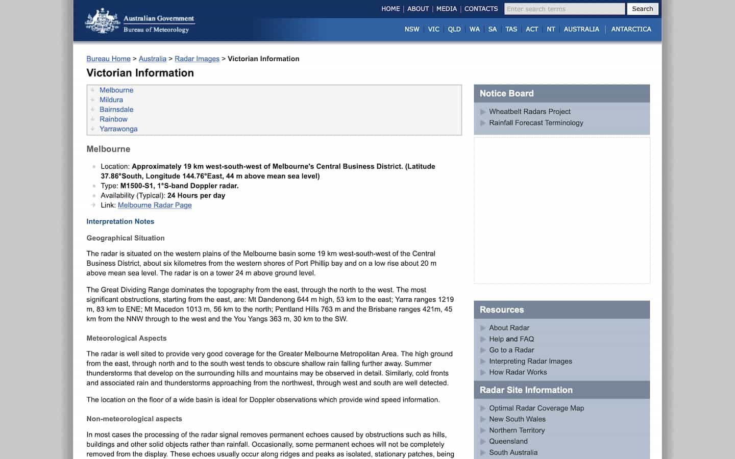Australia Radar Site Details