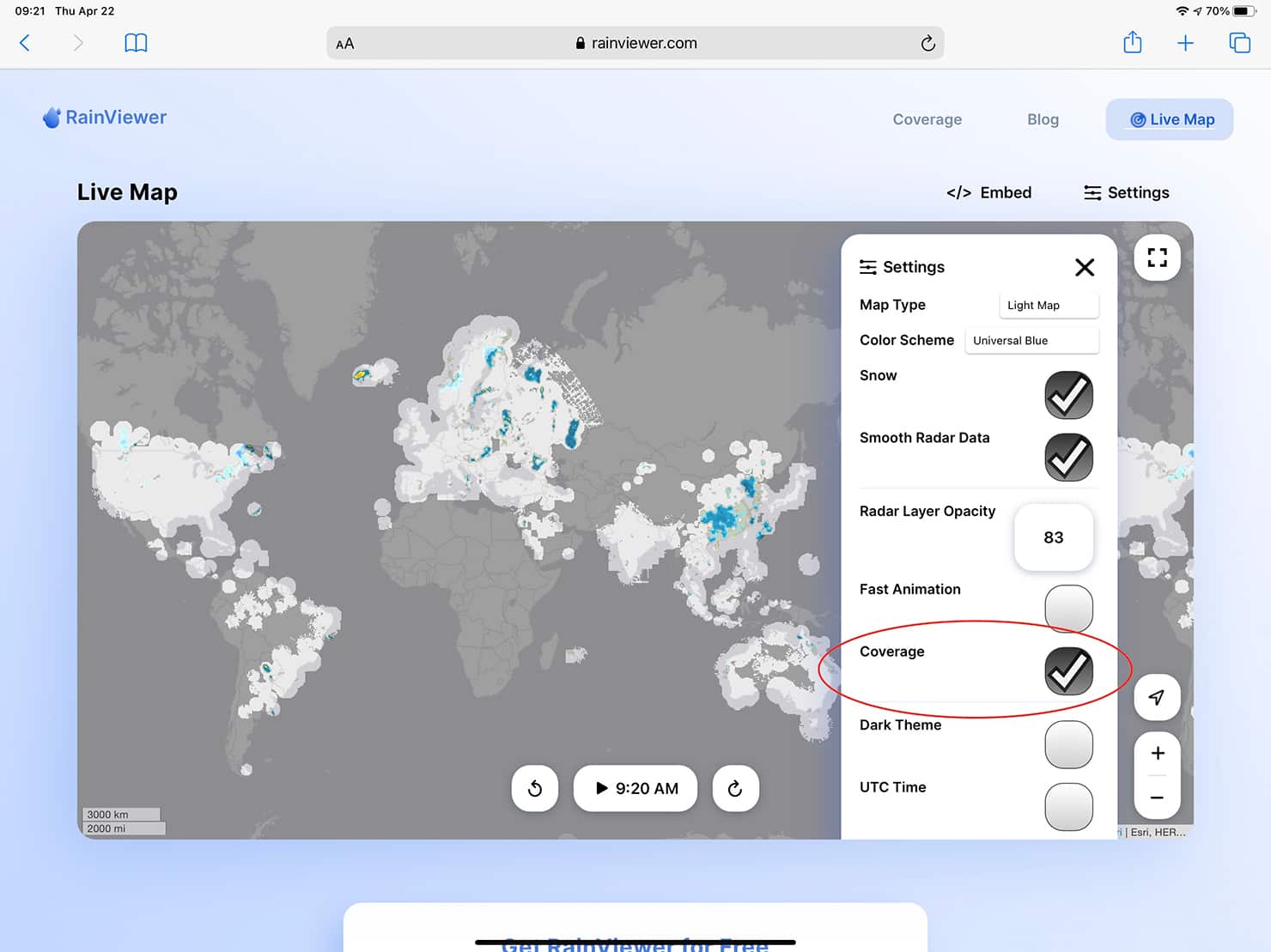 iPad RainViewer Coverage