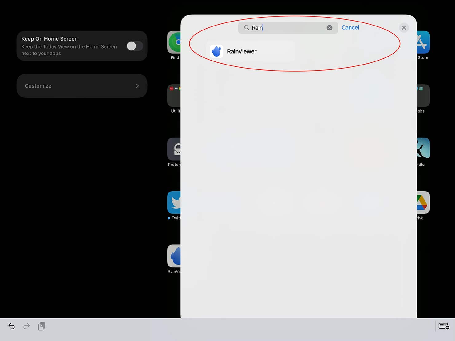 How to find RainViewer widgets on iOS