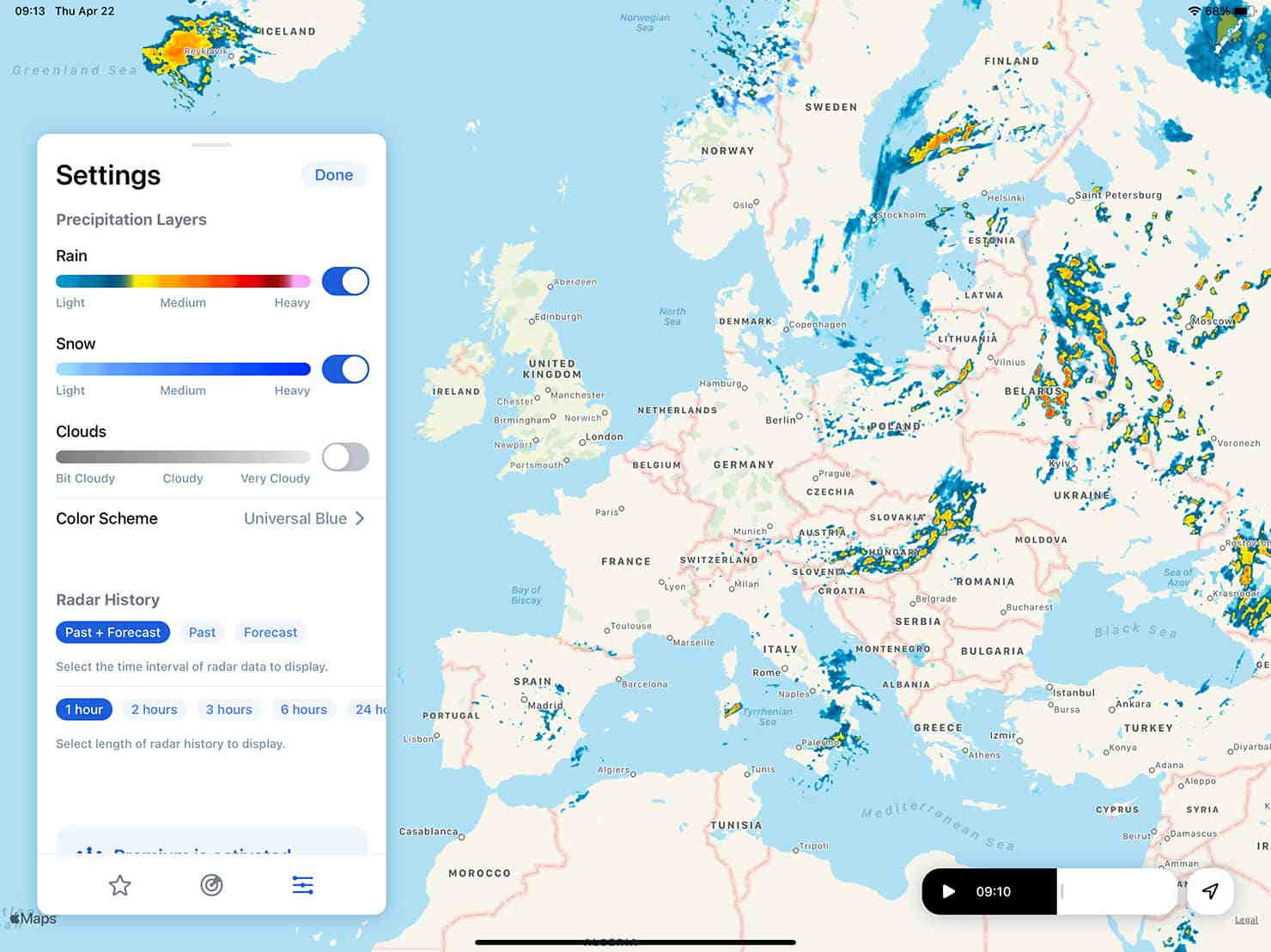 RainViewer Settings on iPad