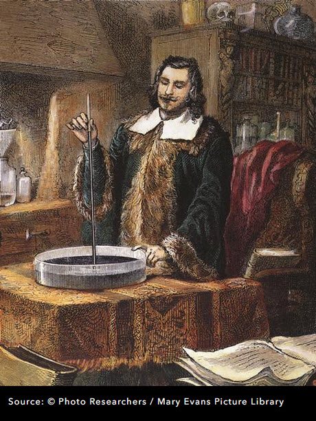 Evangelista Torricelli inventing the first mercury barometer