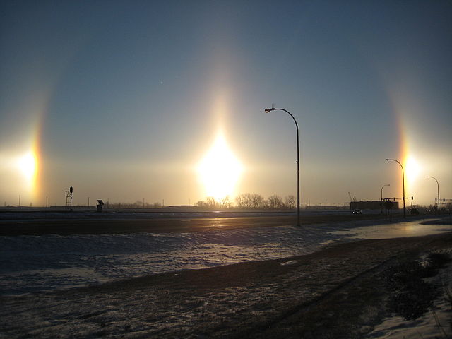 Sun dogs (secondary suns) in Fargo, North Dakota