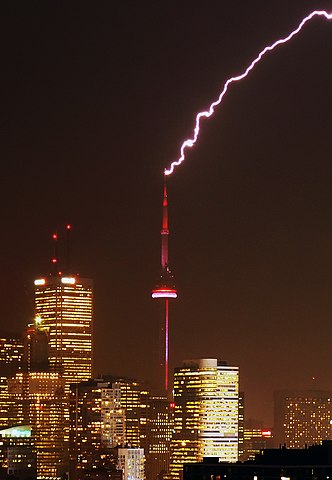 Upward lightning on CN Tower in Toronto