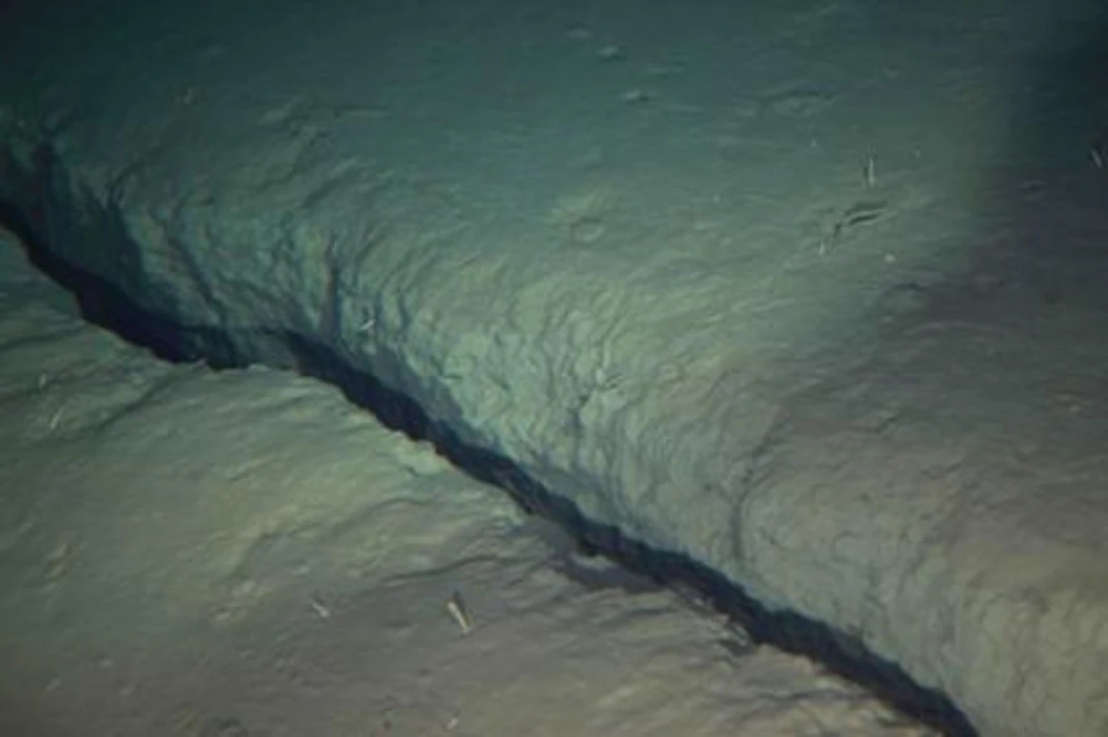 A crack in the seafloor near Japan resulting from an earthquake