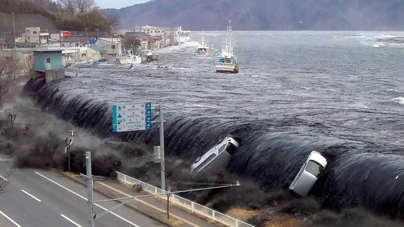 Tsunami waves hitting Japan in 2011