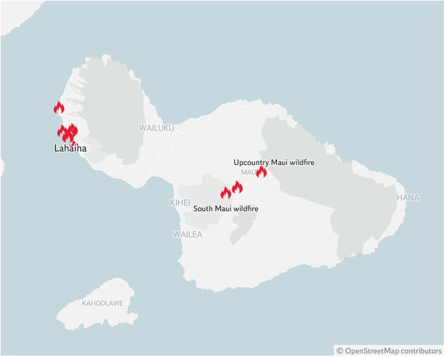 Wildfires Hawaii map (2023)