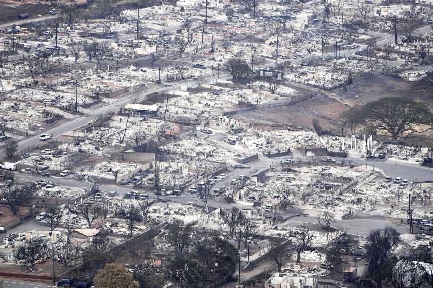 Lahaina ruins after the Hawaiian wildfire in 2023