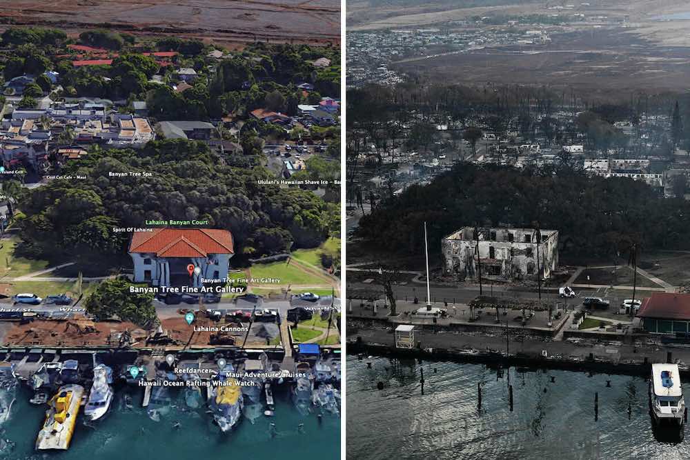 Lahaina before and after the Maui wildfires