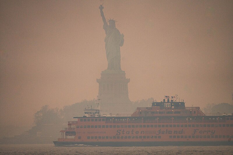 Statue of Liberty in smoke from Canadian wildfires on June 7, 2023