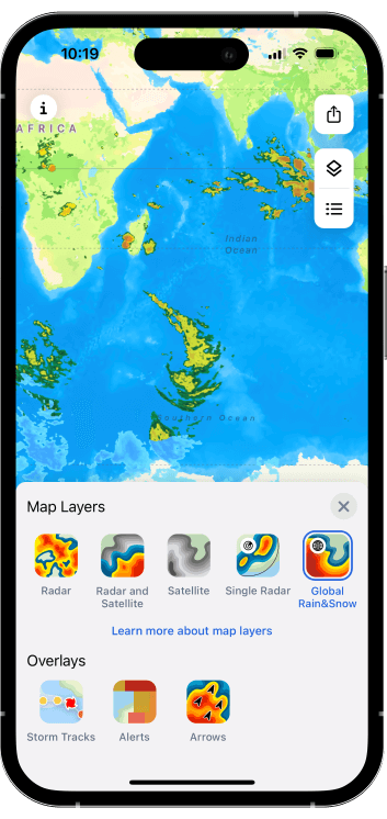 Global Rain & Snow Layer in the RainViewer app