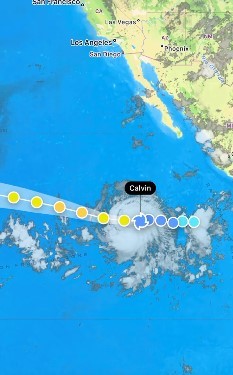 Hurricane Calvin as seen in the RainViewer hurricane tracker