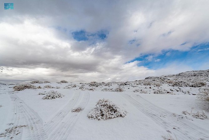 Snow in the Saudi Arabian desert