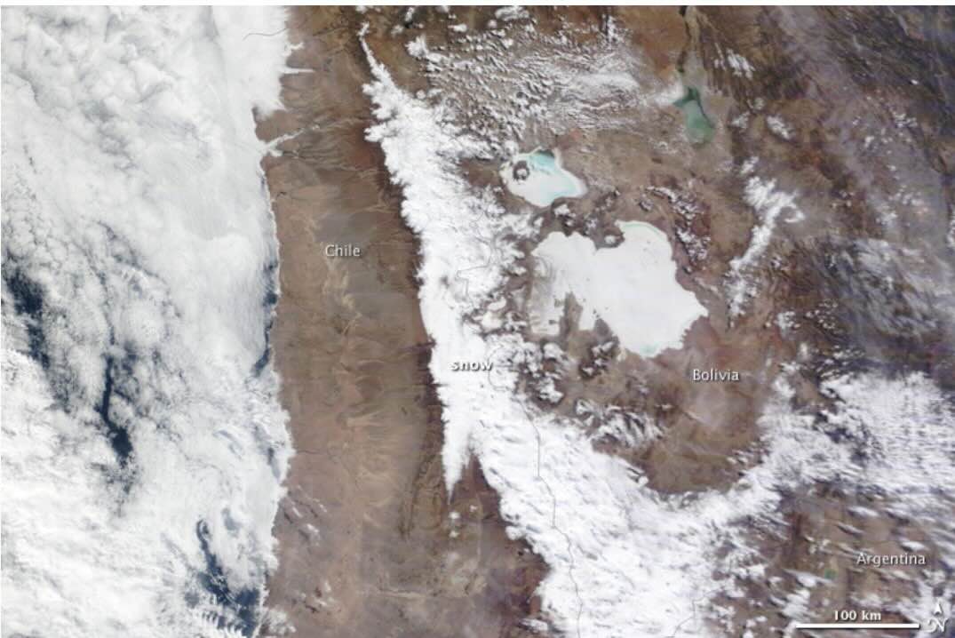 Rare snowfall in the Atacama desert, Chile