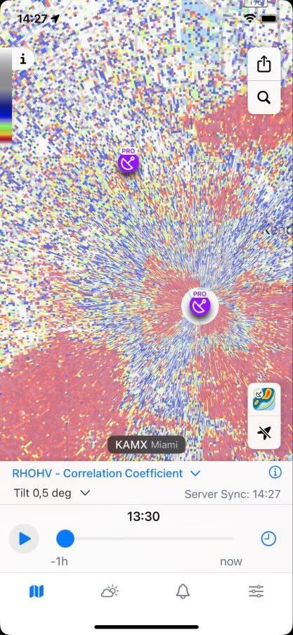 PRO Radar Products in the Rain Viewer App: Correlation Coefficient