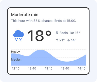 Zrzut ekranu aplikacji RainViewer z dokładną prognozą pogody