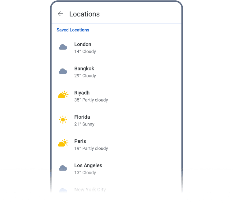 Añadir y gestionar varias ubicaciones guardadas en RainViewer en Android