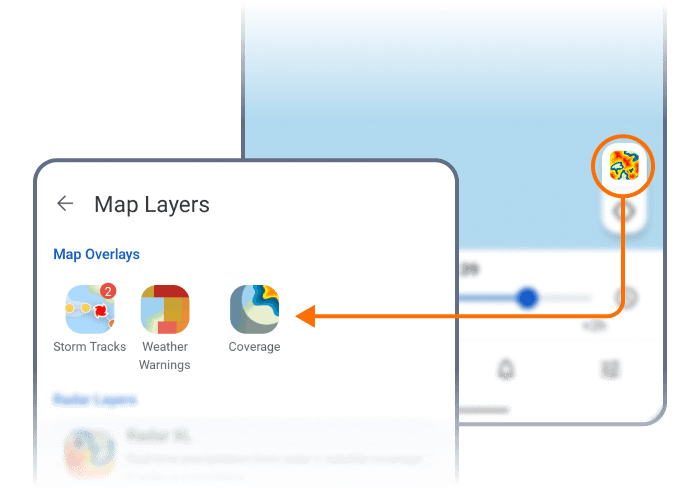 Tapping the layer switcher in the bottom-right of the RainViewer map on Android