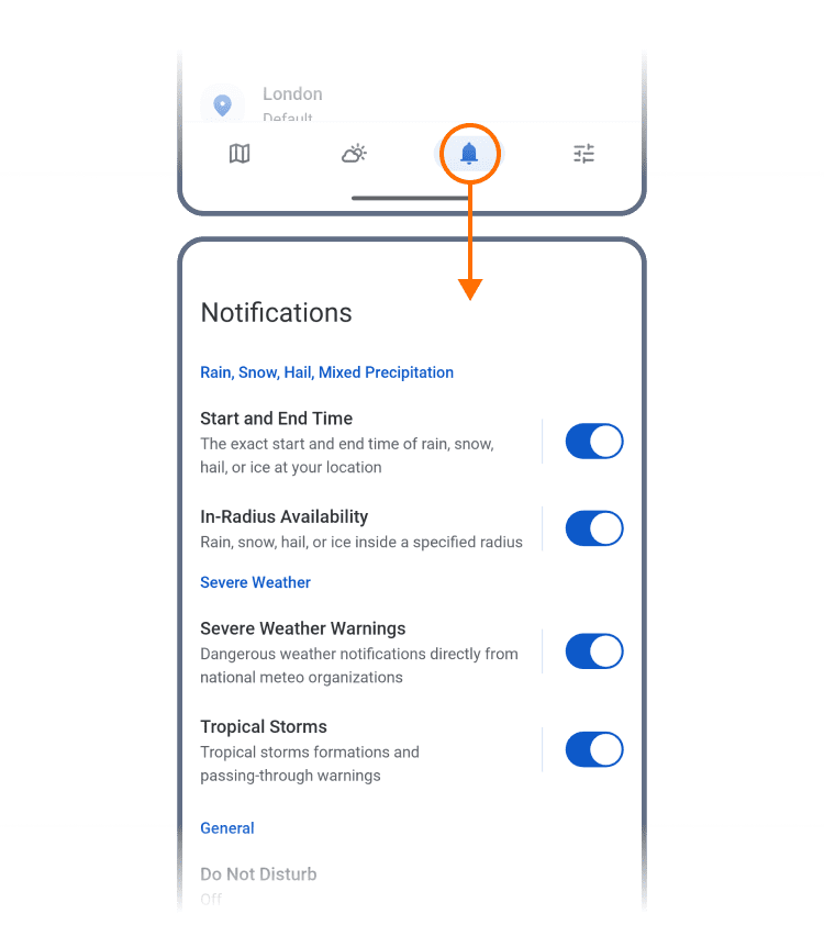 RainViewer Notification Center overview on Android
