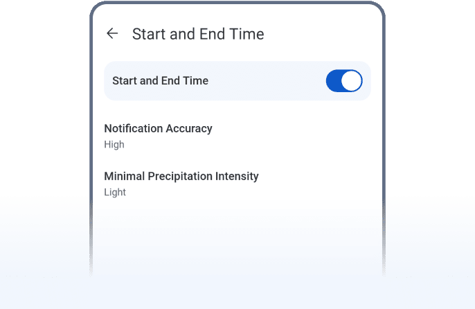 Setting rain start and end time alerts in RainViewer on Android