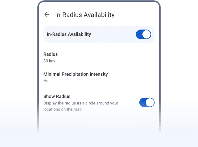 Configuring in-radius precipitation alerts in RainViewer on Android