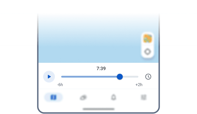 Linha do tempo de reprodução de radar no Rain Viewer no Android