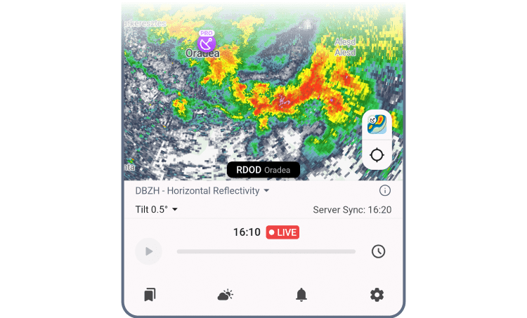 Vista de estación única de Pro Radar en RainViewer en Android