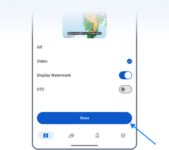 Personalización de una animación compartida de Rain Viewer en Android — marca de agua e intervalo de tiempo