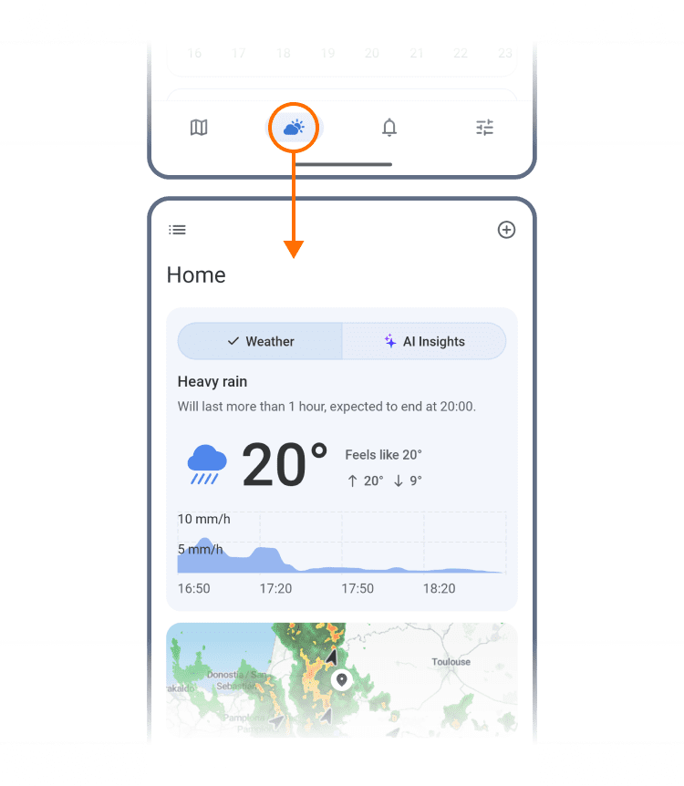 RainViewer Weather Summary screen on Android