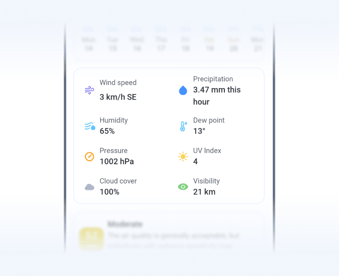 Detailed weather metrics in the RainViewer Weather Summary on Android