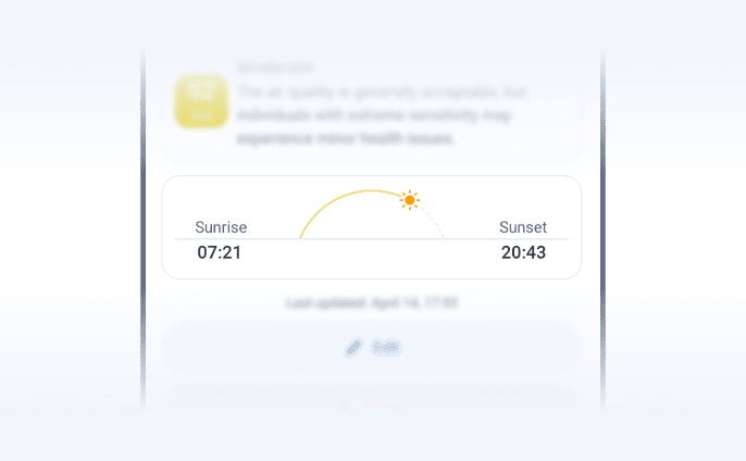 Sunrise and sunset times in the RainViewer Weather Summary on Android