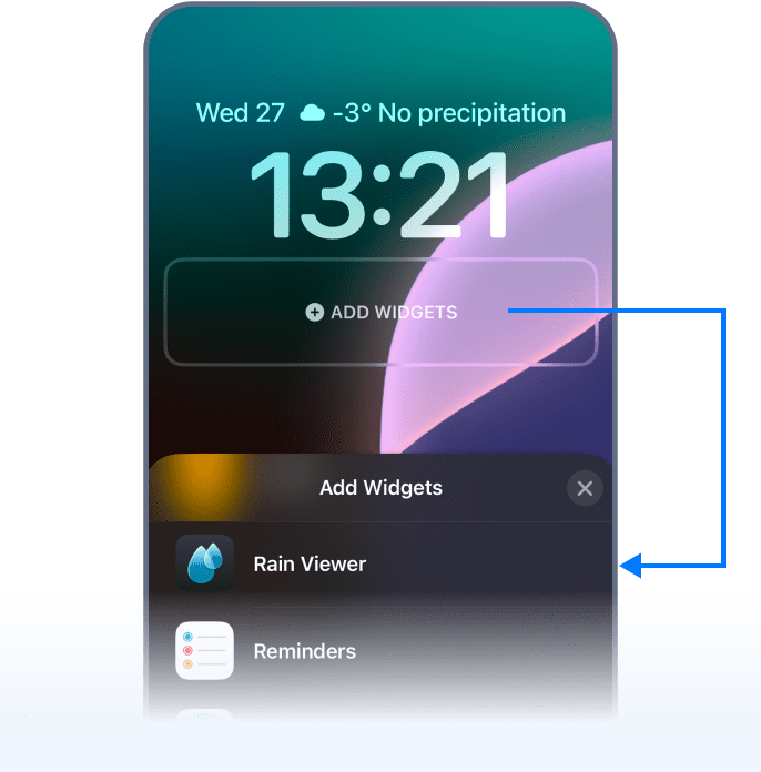 Añadiendo widgets de Rain Viewer a la pantalla de bloqueo de iOS