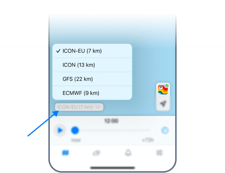 Selecting a forecast model in the RainViewer iOS app