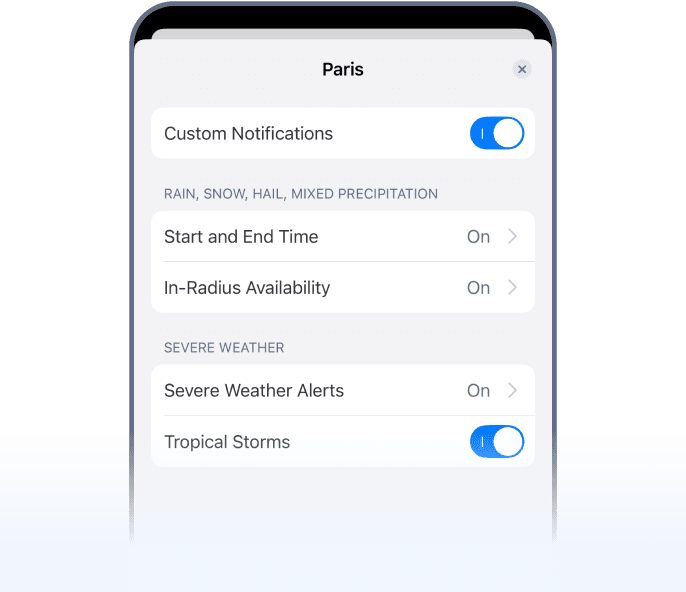 Creación de una notificación de ubicación personalizada en RainViewer en iOS