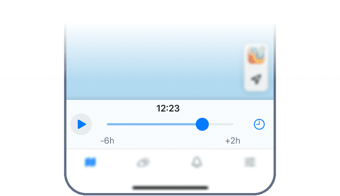 Línea de tiempo de reproducción del radar en RainViewer en iOS