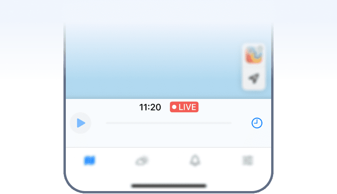 Reproducción del radar en modo En directo en RainViewer en iOS