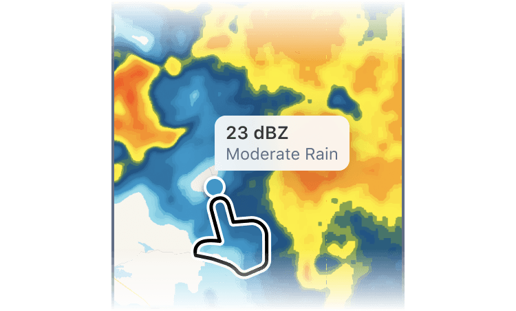 Tapping the map to reveal precipitation details in RainViewer on Android