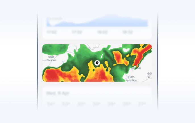 Prévia do radar ao vivo no Resumo do Tempo do RainViewer no iOS