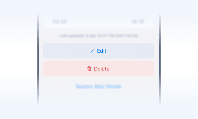 Editando ou excluindo um local salvo no RainViewer no iOS