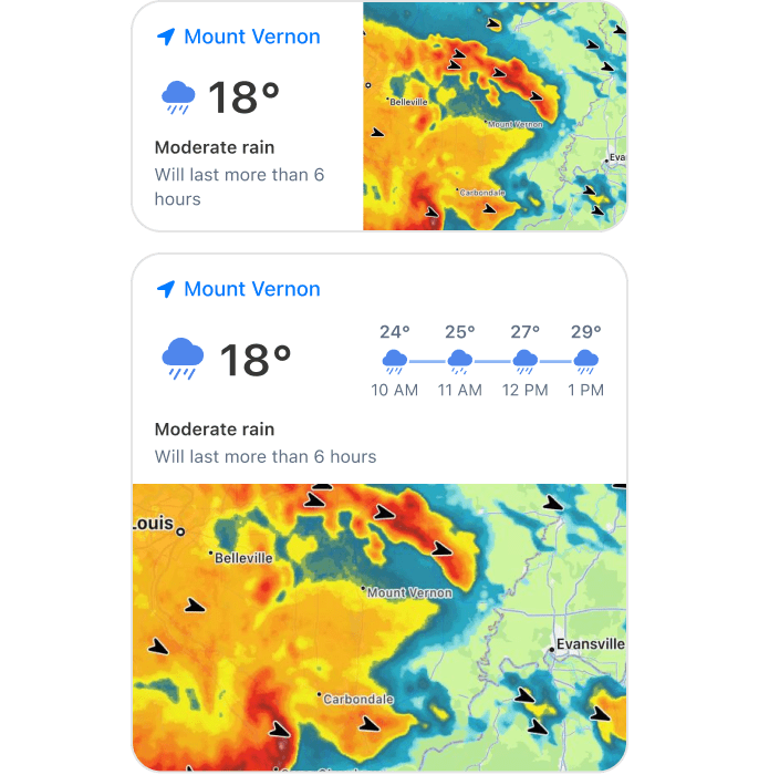 RainViewer weather and radar map widget on iOS