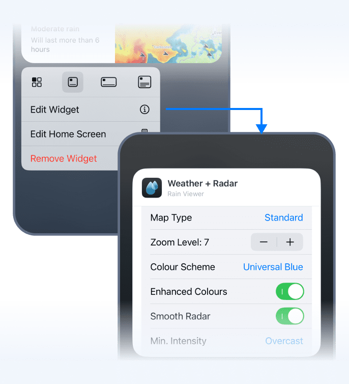 Editing a RainViewer weather map widget on iOS