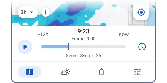 Timeline slider for Rainfall Totals in RainViewer on Android
