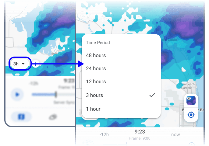 Time Period selector for Rainfall Totals in RainViewer on Android