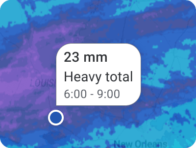 Tapping the map for rainfall accumulation details in RainViewer on Android