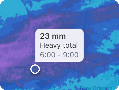 Tocar el mapa para ver los detalles de acumulación de precipitación en RainViewer en iOS